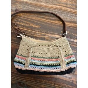 Crochet Hobo Bag‎ Colorful Stripe Shoulder Bag Purse Zip Pocket
